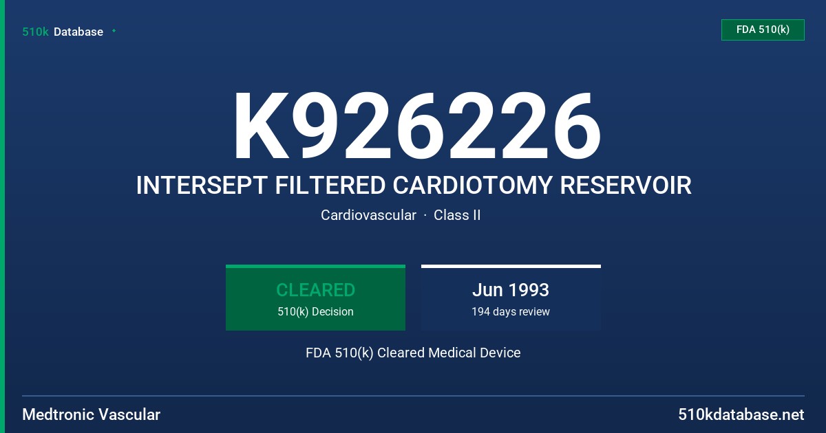 K926226 INTERSEPT FILTERED CARDIOTOMY RESERVOIR FDA 510(k) Cleared Medical Device