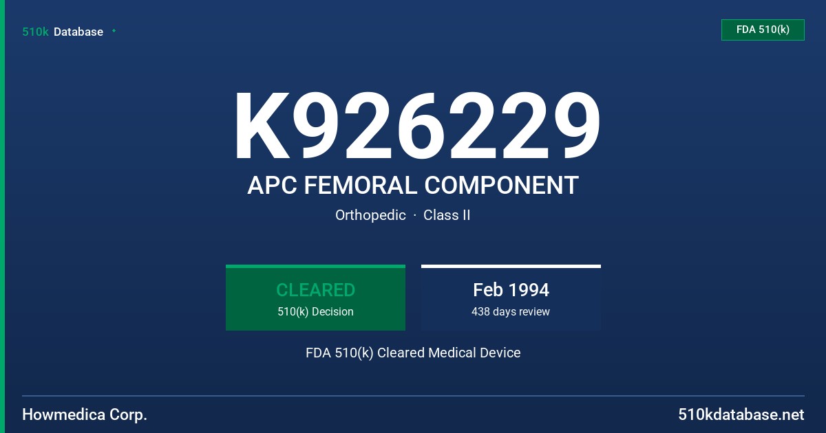 K926229 APC FEMORAL COMPONENT FDA 510(k) Cleared Medical Device