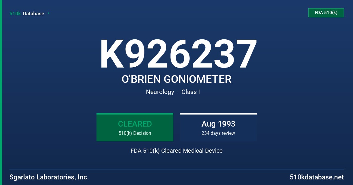 K926237 O'BRIEN GONIOMETER FDA 510(k) Cleared Medical Device