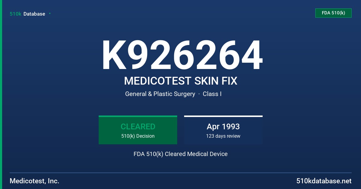 K926264 MEDICOTEST SKIN FIX FDA 510(k) Cleared Medical Device
