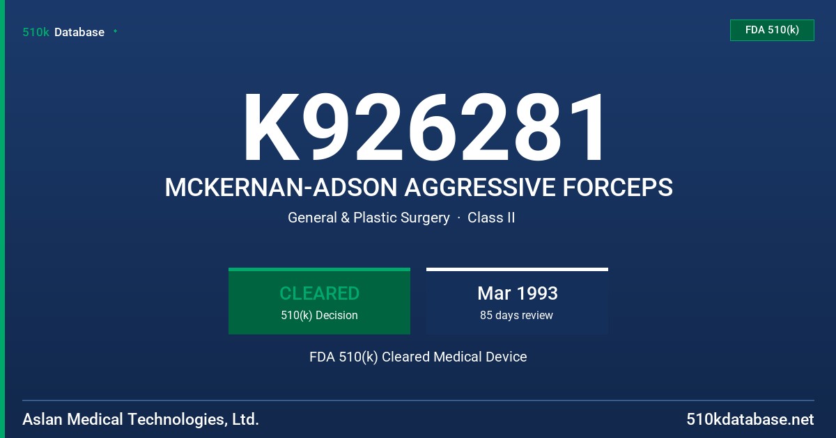 K926281 MCKERNAN-ADSON AGGRESSIVE FORCEPS FDA 510(k) Cleared Medical Device
