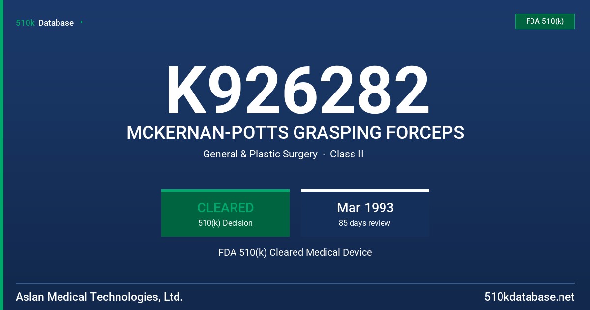 K926282 MCKERNAN-POTTS GRASPING FORCEPS FDA 510(k) Cleared Medical Device