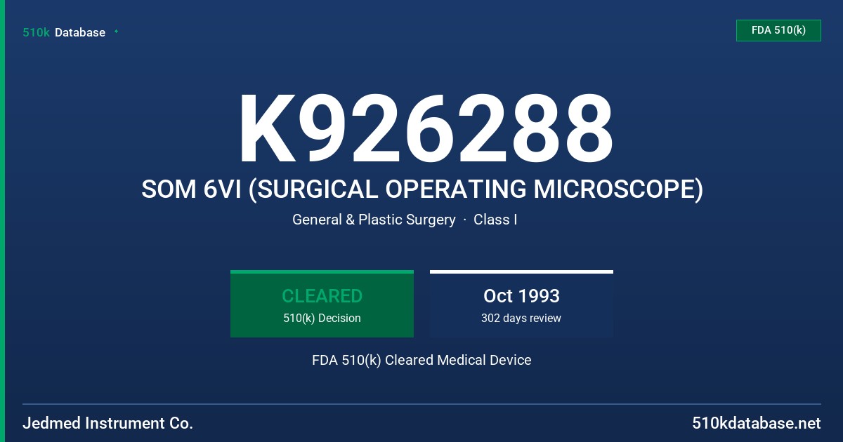 K926288 SOM 6VI (SURGICAL OPERATING MICROSCOPE) FDA 510(k) Cleared Medical Device