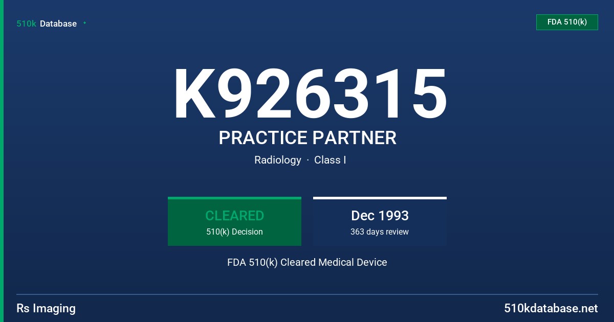 K926315 PRACTICE PARTNER FDA 510(k) Cleared Medical Device