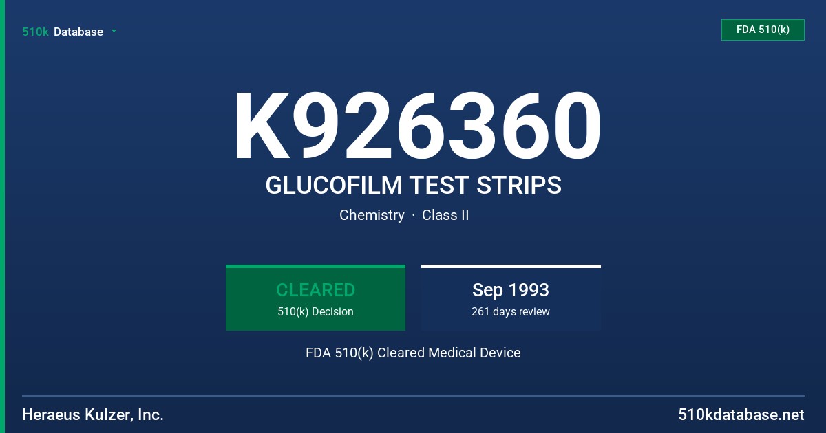 K926360 GLUCOFILM TEST STRIPS FDA 510(k) Cleared Medical Device