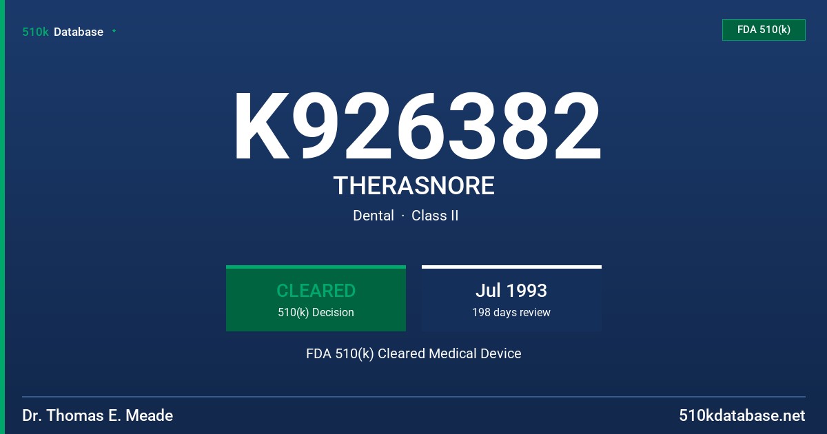 K926382 THERASNORE FDA 510(k) Cleared Medical Device