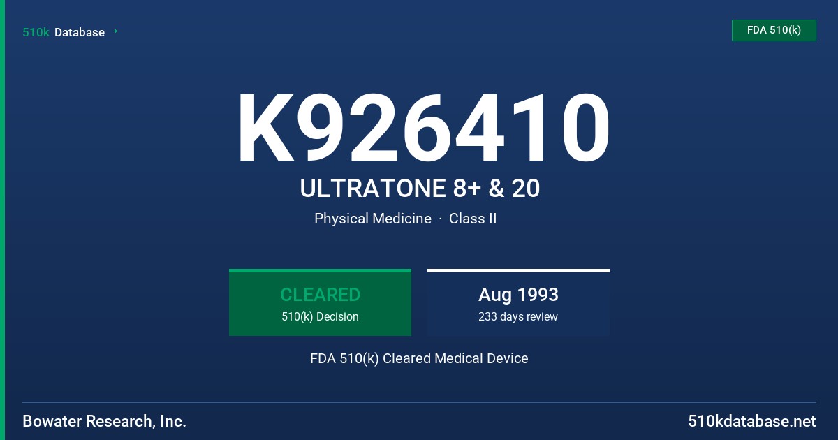 K926410 ULTRATONE 8+ & 20 FDA 510(k) Cleared Medical Device
