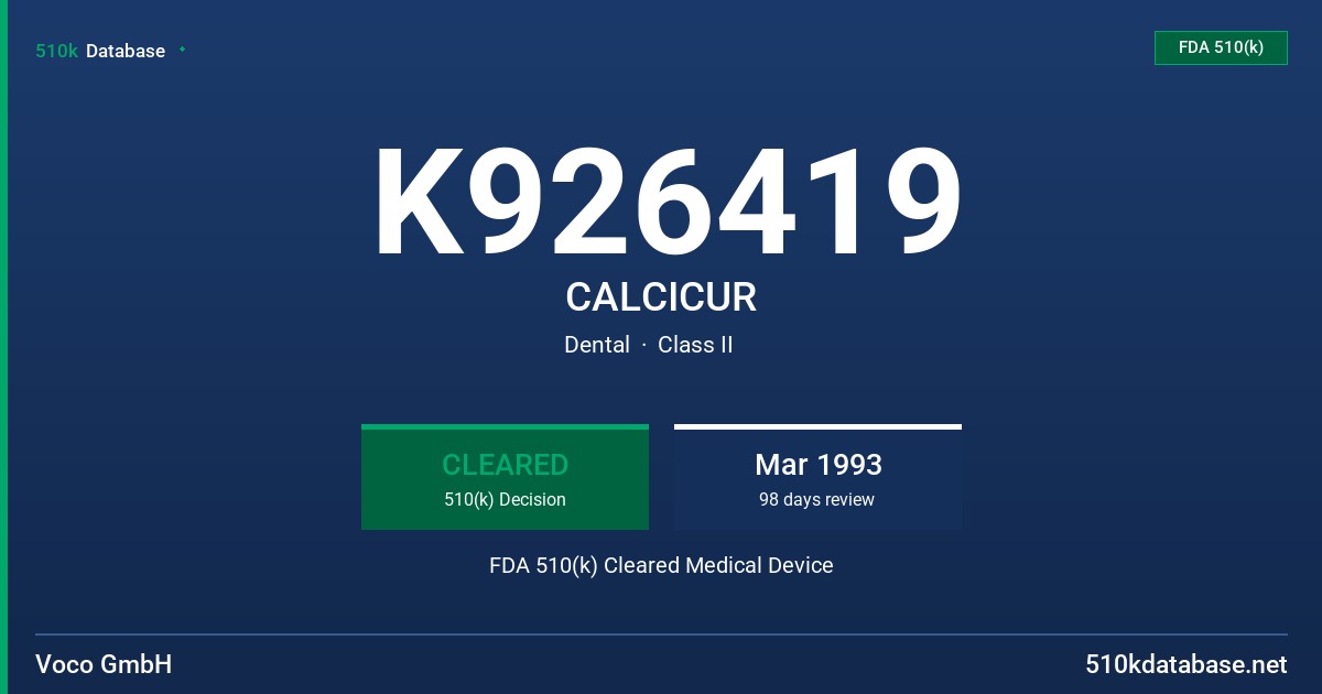 K926419 CALCICUR FDA 510(k) Cleared Medical Device