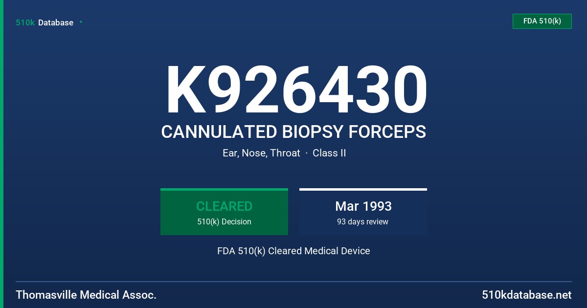 K926430 CANNULATED BIOPSY FORCEPS FDA 510(k) Cleared Medical Device