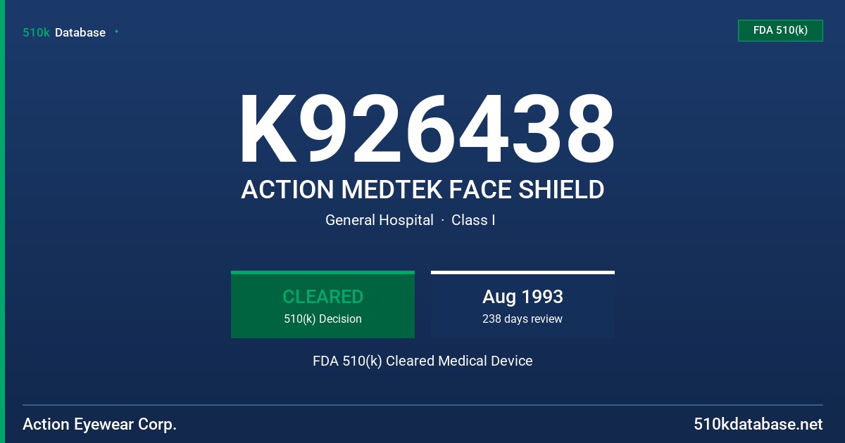 K926438 ACTION MEDTEK FACE SHIELD FDA 510(k) Cleared Medical Device