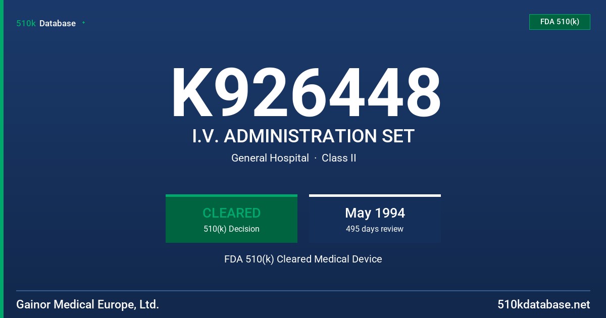 K926448 I.V. ADMINISTRATION SET FDA 510(k) Cleared Medical Device