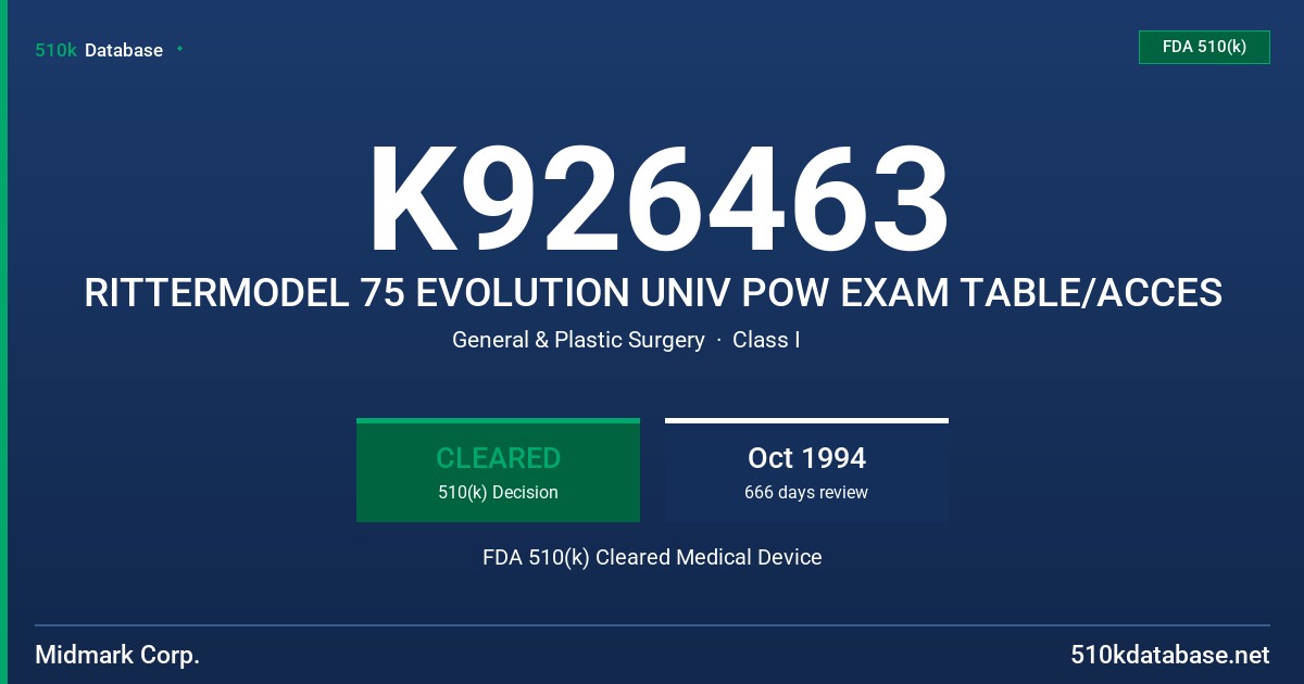 K926463 RITTERMODEL 75 EVOLUTION UNIV POW EXAM TABLE/ACCES FDA 510(k) Cleared Medical Device