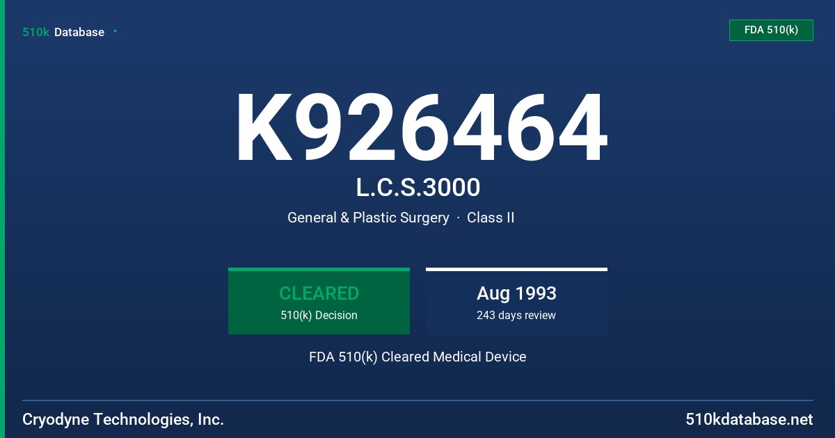 K926464 L.C.S.3000 FDA 510(k) Cleared Medical Device