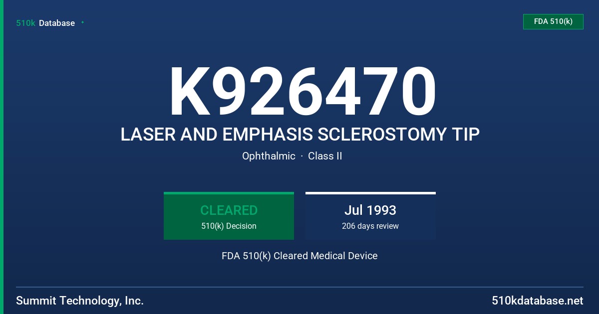 K926470 LASER AND EMPHASIS SCLEROSTOMY TIP FDA 510(k) Cleared Medical Device