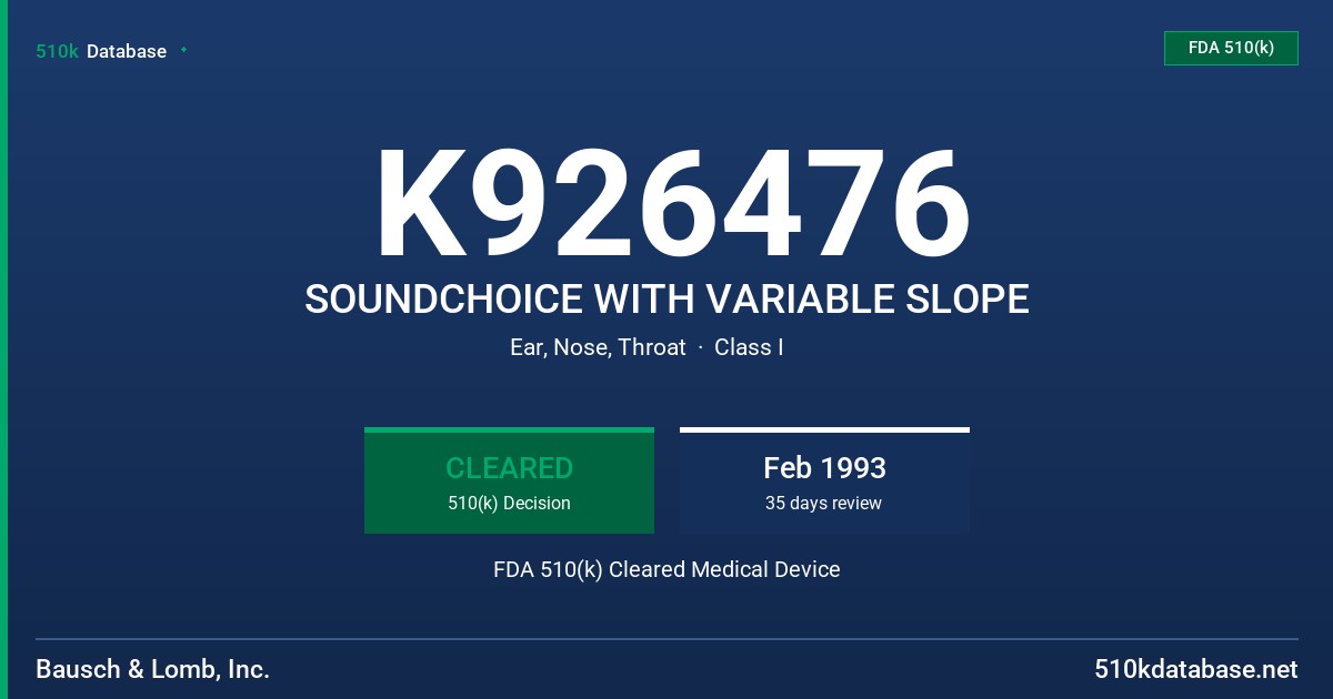 K926476 SOUNDCHOICE WITH VARIABLE SLOPE FDA 510(k) Cleared Medical Device