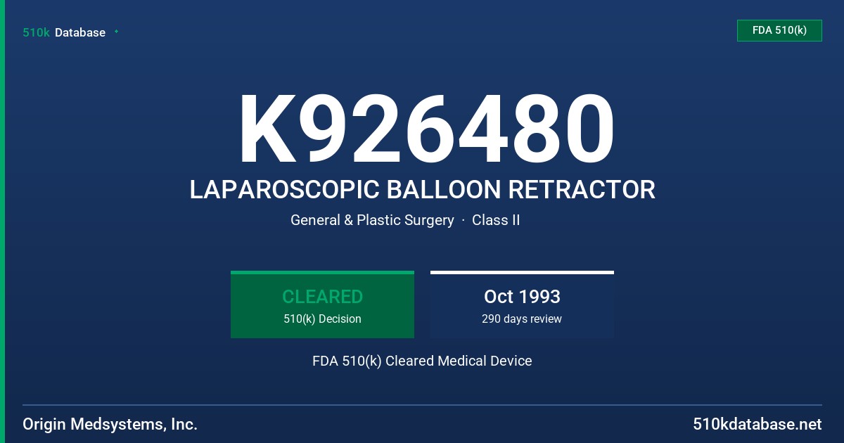 K926480 LAPAROSCOPIC BALLOON RETRACTOR FDA 510(k) Cleared Medical Device