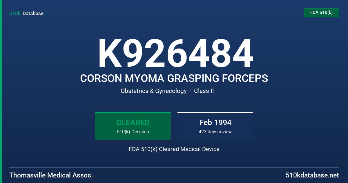 K926484 CORSON MYOMA GRASPING FORCEPS FDA 510(k) Cleared Medical Device