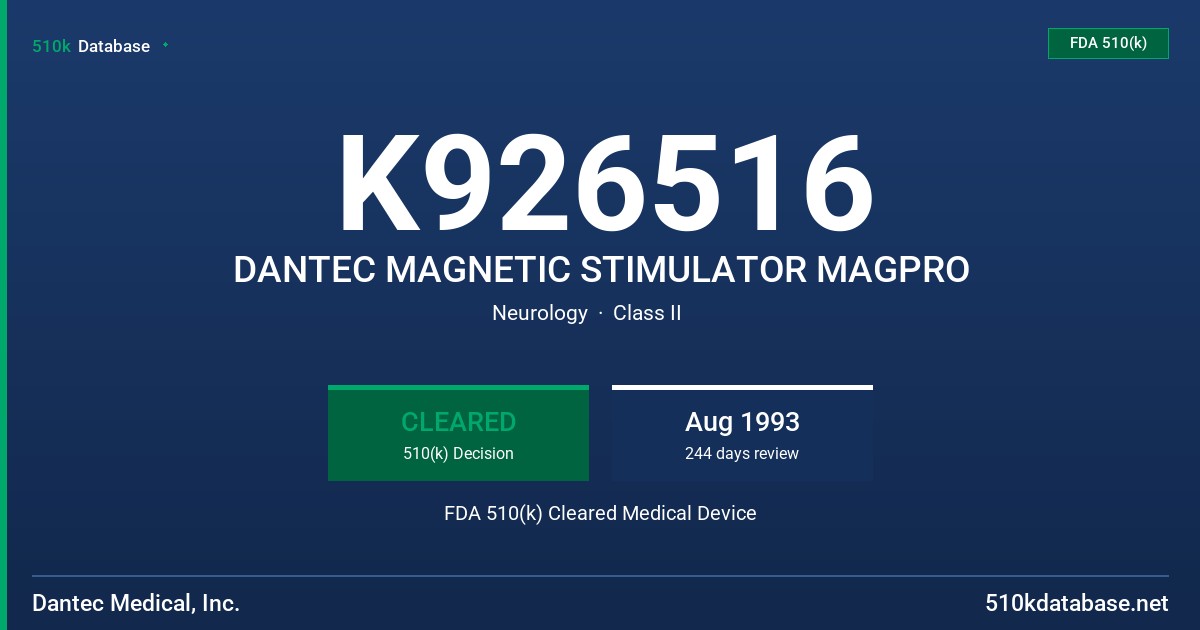 K926516 DANTEC MAGNETIC STIMULATOR MAGPRO FDA 510(k) Cleared Medical Device