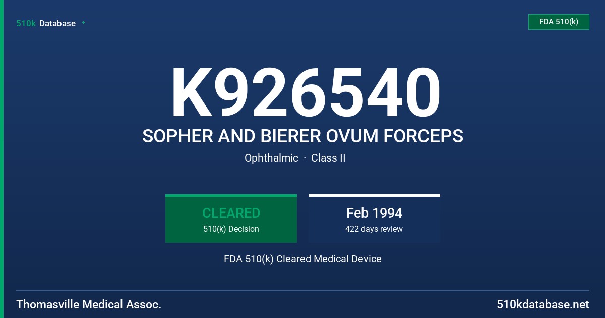 K926540 SOPHER AND BIERER OVUM FORCEPS FDA 510(k) Cleared Medical Device