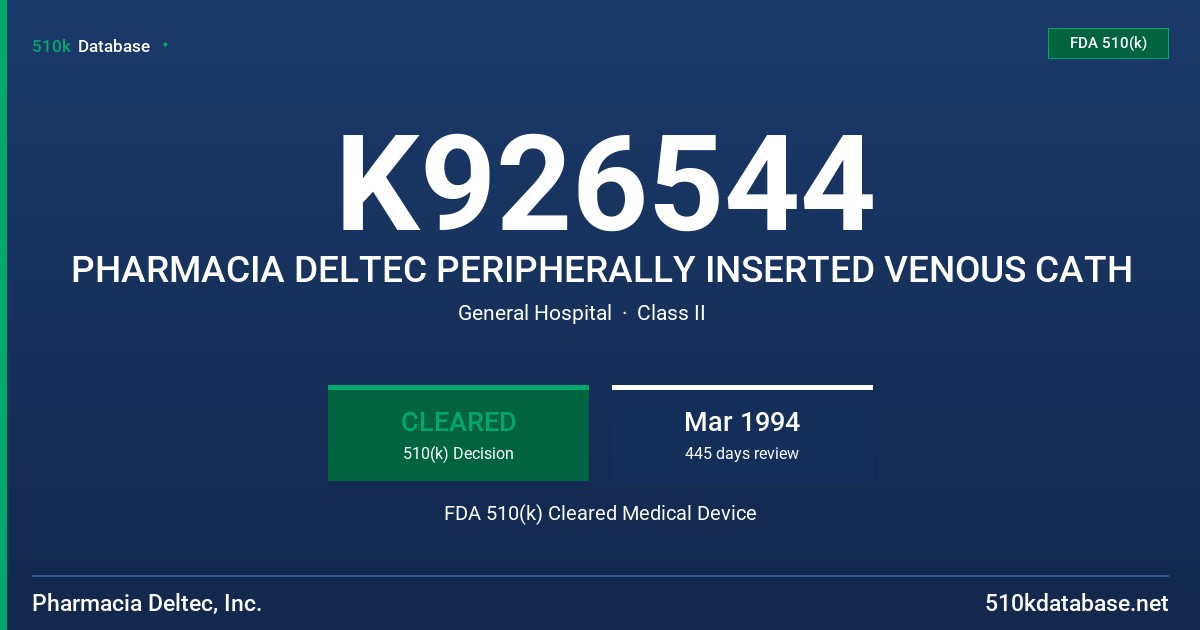 K926544 PHARMACIA DELTEC PERIPHERALLY INSERTED VENOUS CATH FDA 510(k) Cleared Medical Device