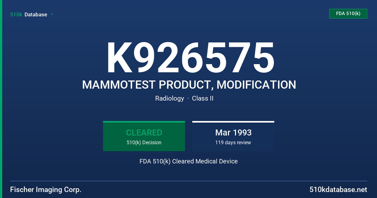 K926575 MAMMOTEST PRODUCT, MODIFICATION FDA 510(k) Cleared Medical Device