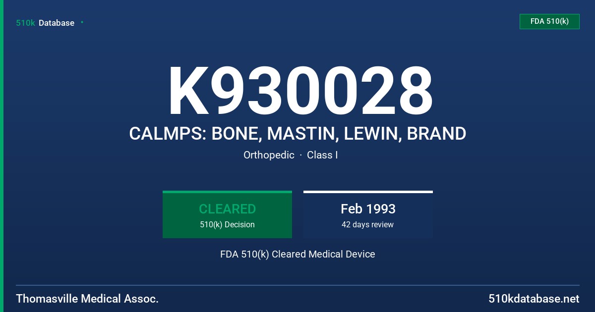 K930028 CALMPS: BONE, MASTIN, LEWIN, BRAND FDA 510(k) Cleared Medical Device