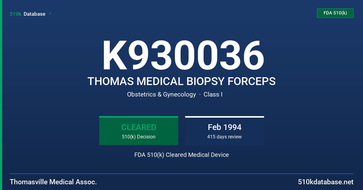 K930036 THOMAS MEDICAL BIOPSY FORCEPS FDA 510(k) Cleared Medical Device