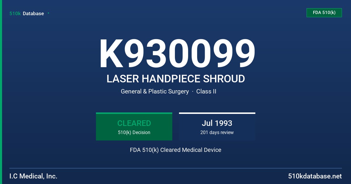 K930099 LASER HANDPIECE SHROUD FDA 510(k) Cleared Medical Device