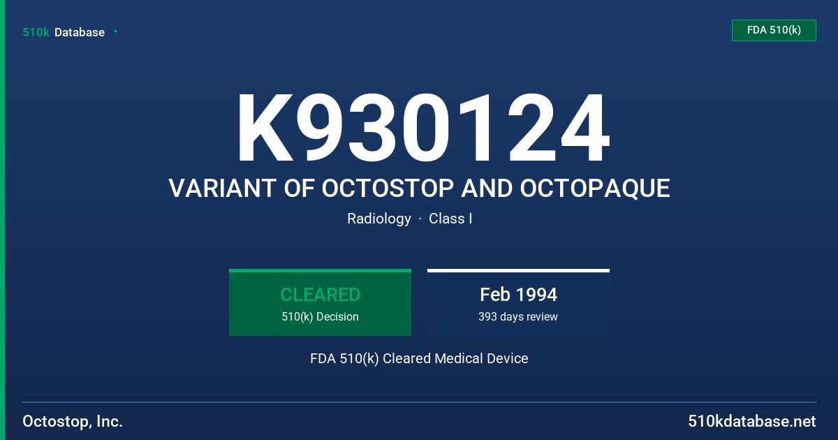 K930124 VARIANT OF OCTOSTOP AND OCTOPAQUE FDA 510(k) Cleared Medical Device