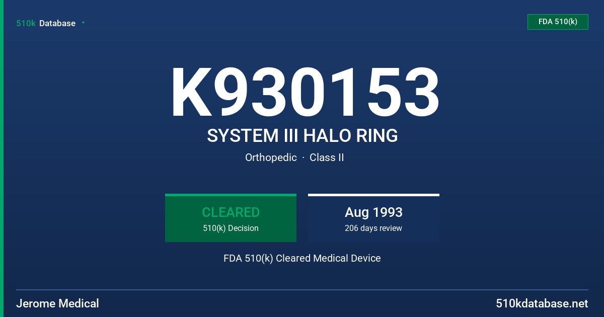 K930153 SYSTEM III HALO RING FDA 510(k) Cleared Medical Device