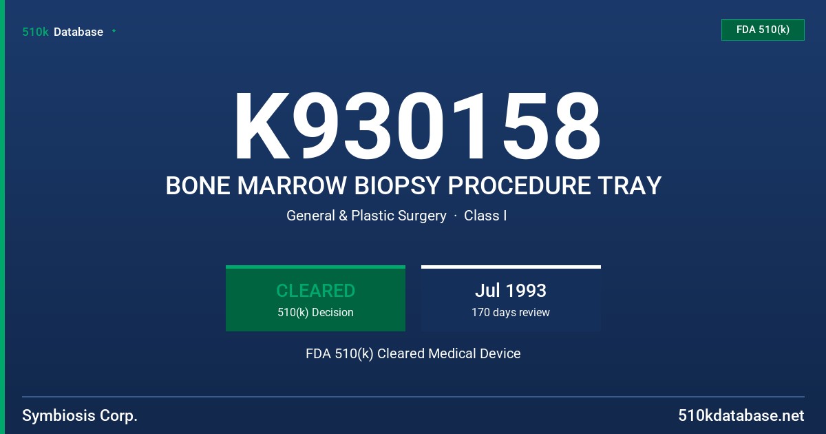 K930158 BONE MARROW BIOPSY PROCEDURE TRAY FDA 510(k) Cleared Medical Device