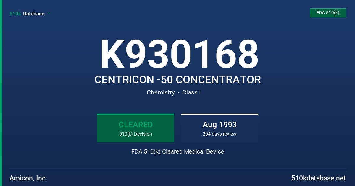 K930168 CENTRICON -50 CONCENTRATOR FDA 510(k) Cleared Medical Device