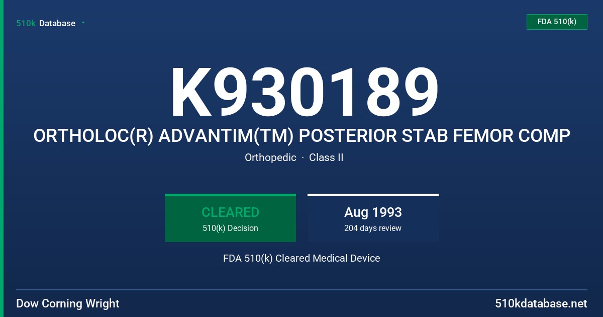 K930189 ORTHOLOC(R) ADVANTIM(TM) POSTERIOR STAB FEMOR COMP FDA 510(k) Cleared Medical Device