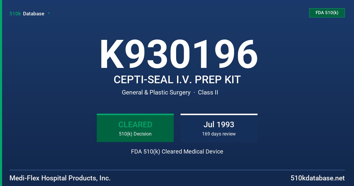 K930196 CEPTI-SEAL I.V. PREP KIT FDA 510(k) Cleared Medical Device