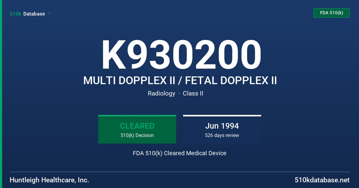 K930200 MULTI DOPPLEX II / FETAL DOPPLEX II FDA 510(k) Cleared Medical Device