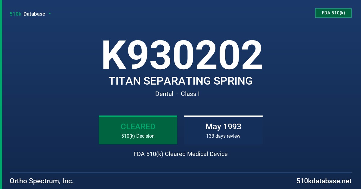 K930202 TITAN SEPARATING SPRING FDA 510(k) Cleared Medical Device