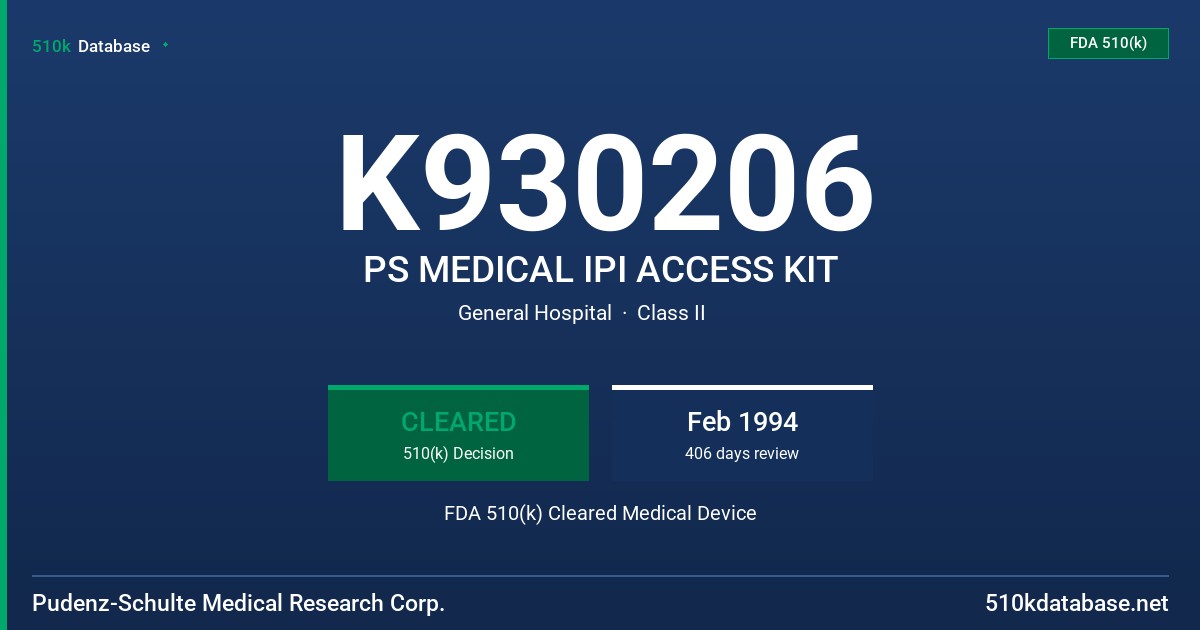 K930206 PS MEDICAL IPI ACCESS KIT FDA 510(k) Cleared Medical Device