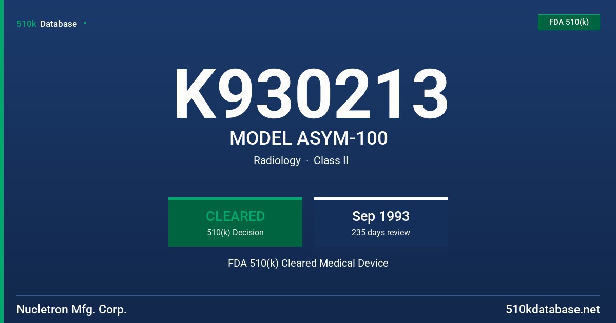K930213 MODEL ASYM-100 FDA 510(k) Cleared Medical Device