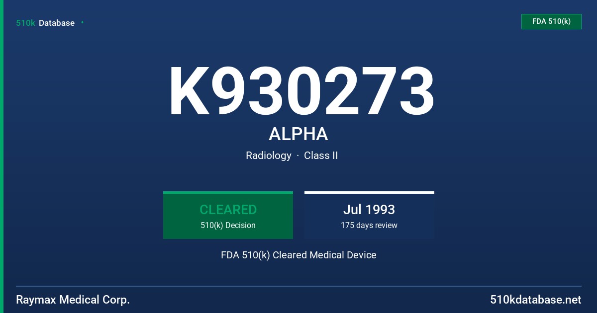 K930273 ALPHA FDA 510(k) Cleared Medical Device