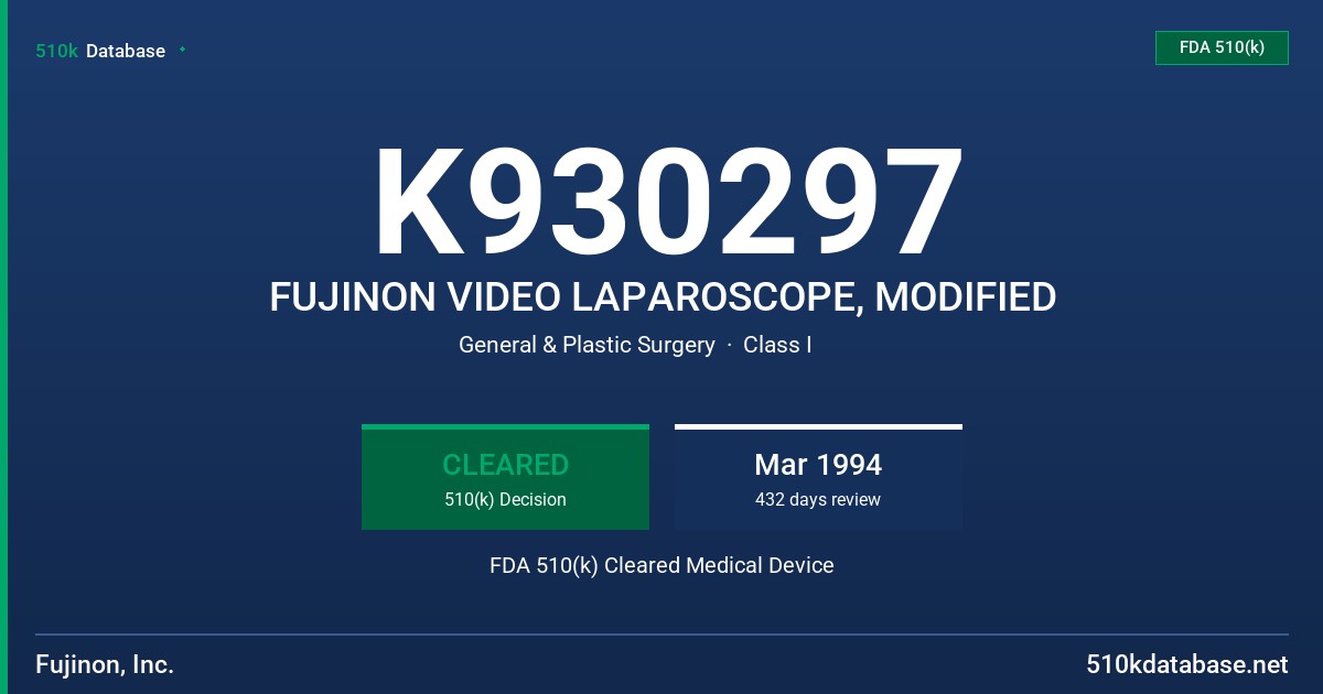 K930297 FUJINON VIDEO LAPAROSCOPE, MODIFIED FDA 510(k) Cleared Medical Device