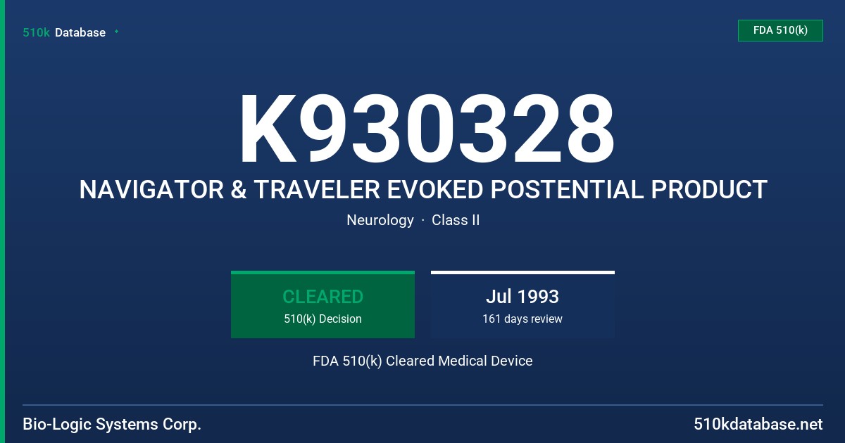 K930328 NAVIGATOR & TRAVELER EVOKED POSTENTIAL PRODUCT FDA 510(k) Cleared Medical Device