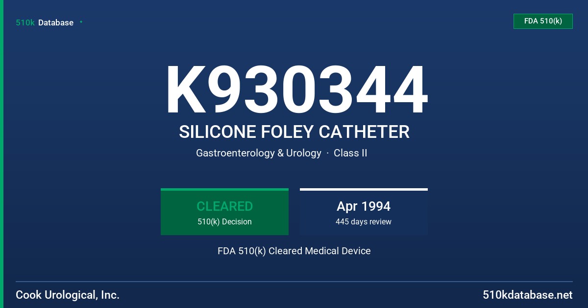 K930344 SILICONE FOLEY CATHETER FDA 510(k) Cleared Medical Device