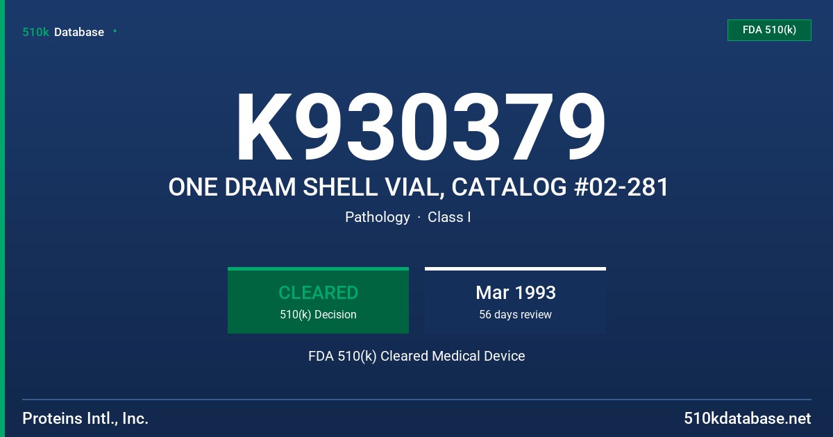 K930379 ONE DRAM SHELL VIAL, CATALOG #02-281 FDA 510(k) Cleared Medical Device