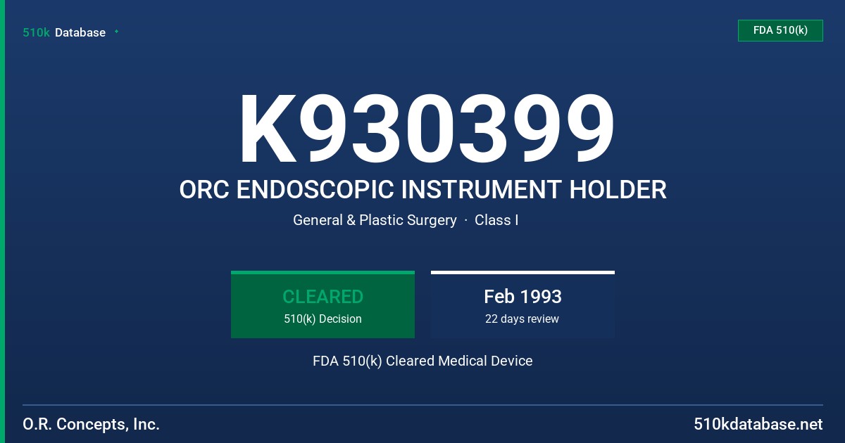 K930399 ORC ENDOSCOPIC INSTRUMENT HOLDER FDA 510(k) Cleared Medical Device