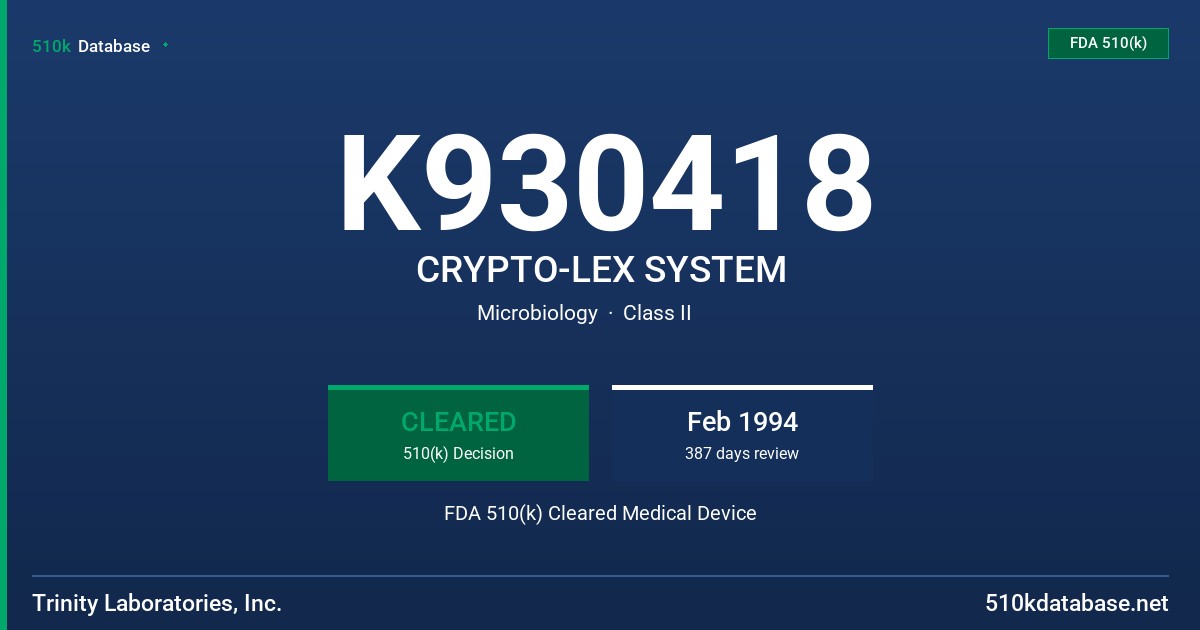 K930418 CRYPTO-LEX SYSTEM FDA 510(k) Cleared Medical Device