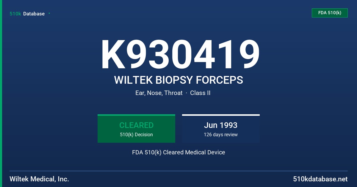 K930419 WILTEK BIOPSY FORCEPS FDA 510(k) Cleared Medical Device