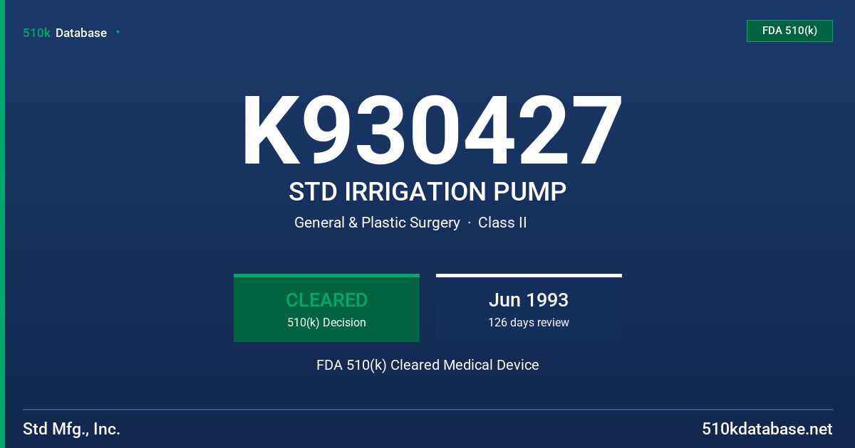 K930427 STD IRRIGATION PUMP FDA 510(k) Cleared Medical Device