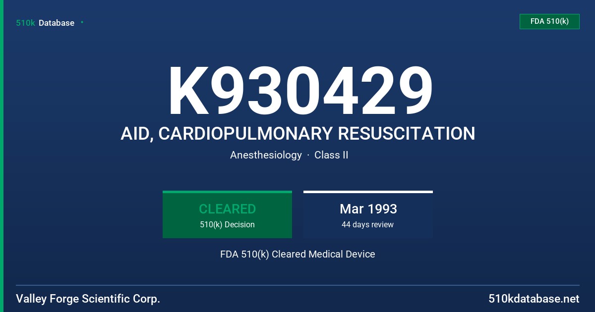 K930429 AID, CARDIOPULMONARY RESUSCITATION FDA 510(k) Cleared Medical Device