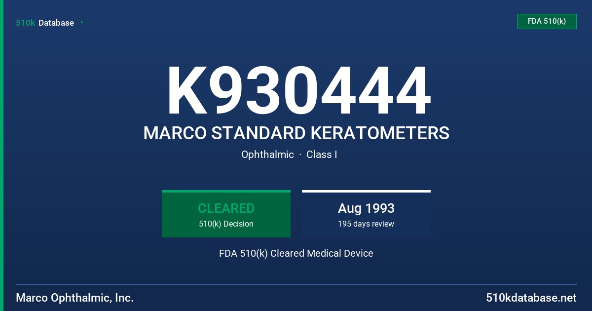 K930444 MARCO STANDARD KERATOMETERS FDA 510(k) Cleared Medical Device