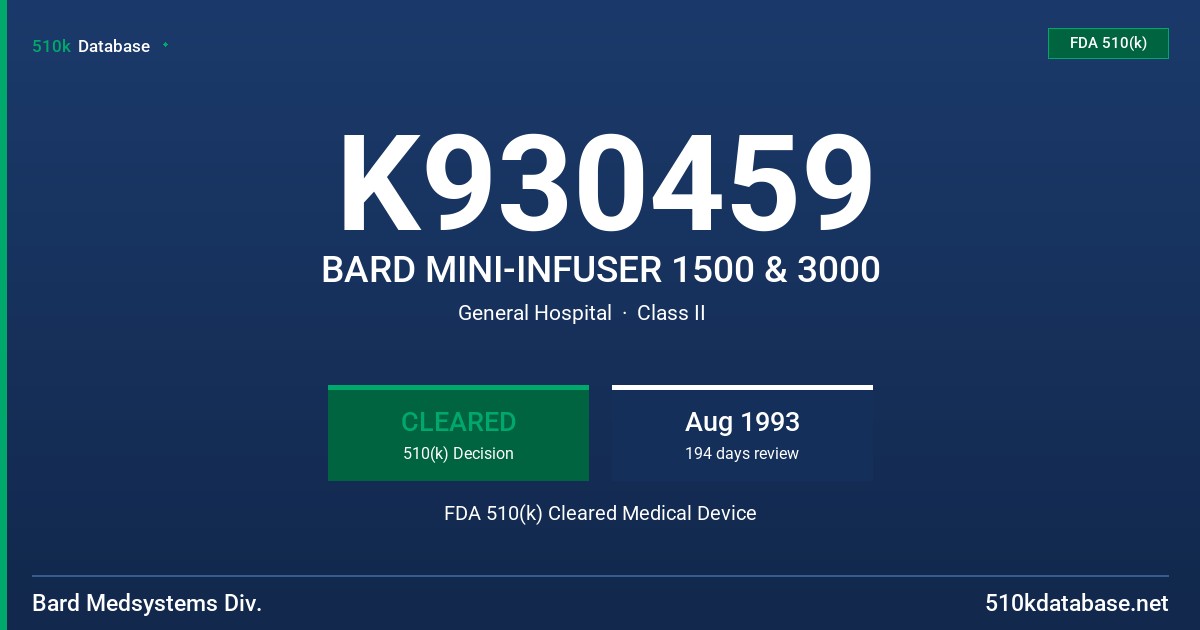 K930459 BARD MINI-INFUSER 1500 & 3000 FDA 510(k) Cleared Medical Device